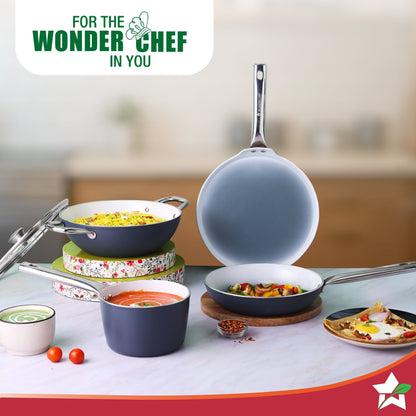 Eco-Glide Saucepan | Chemical-free Ceramic Coating | 16cm, 1.75L | Healthy, Low Oil Meals | Scratch-resistant | Stainless-steel Handle | Gas & Induction Compatible | Grey | Easy to Clean