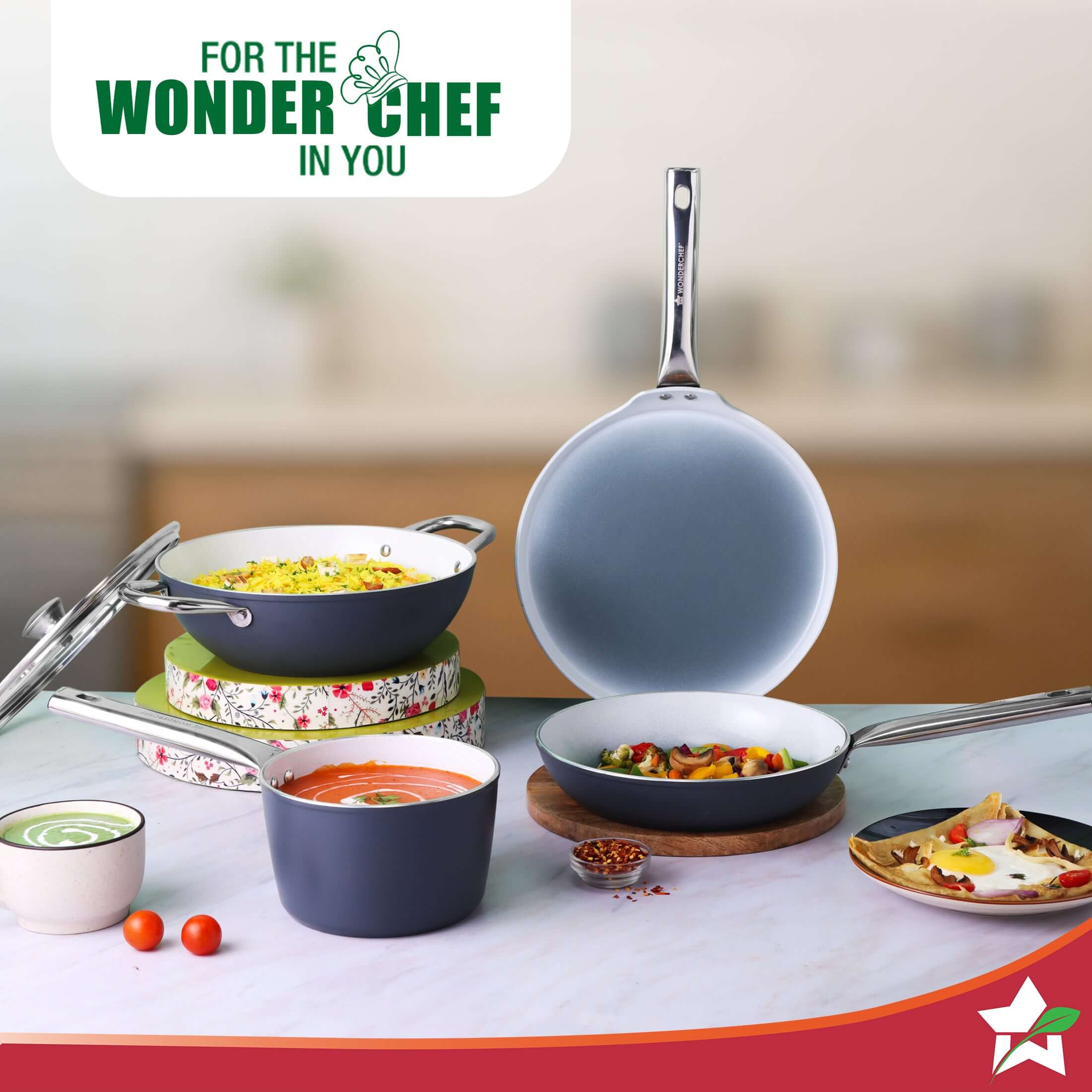 Eco-Glide Kadhai with Glass Lid | | Chemical-free Ceramic Coating | 24cm, 2.5L | Healthy, Low Oil Meals | Scratch-resistant | Stainless-steel Handle | Gas & Induction Compatible | Grey