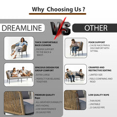 Goons Outdoor Sofa Set 3 Seater , 2 Single seater and 1 Center Table Set (Khaki) Braided & Rope
