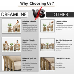 Varqo Outdoor Patio Seating Set 2 Chairs and 1 Table Set Braided & Rope