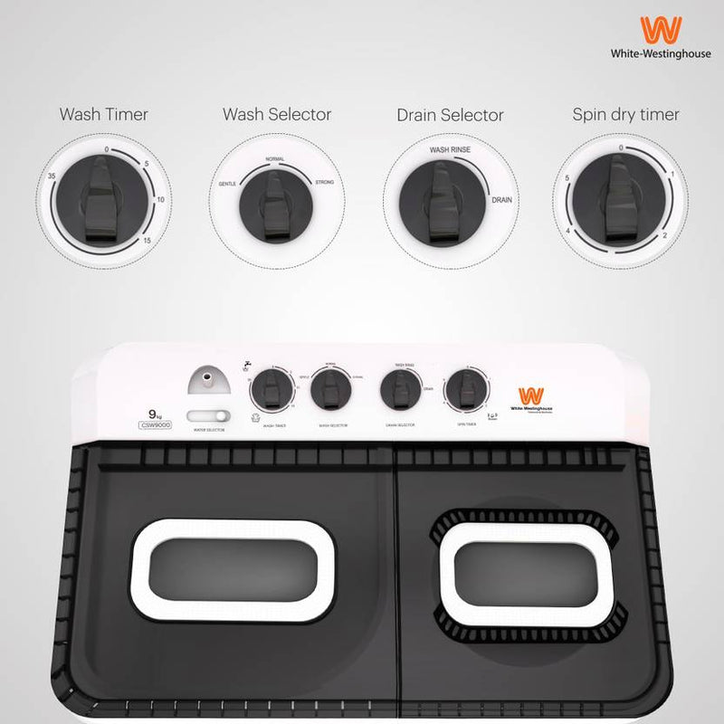 White Westinghouse (Trademark by Electrolux) 9 kg Semi Automatic Top Load Washing Machine White, Grey (CSW9000)-3
