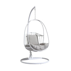 Olivia Single Seater Hanging Swing With Stand For Balcony , Garden (White)