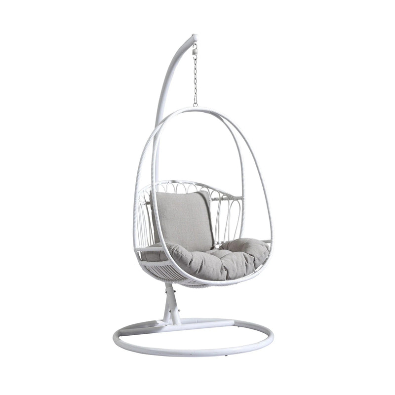 Olivia Single Seater Hanging Swing With Stand For Balcony , Garden (White)