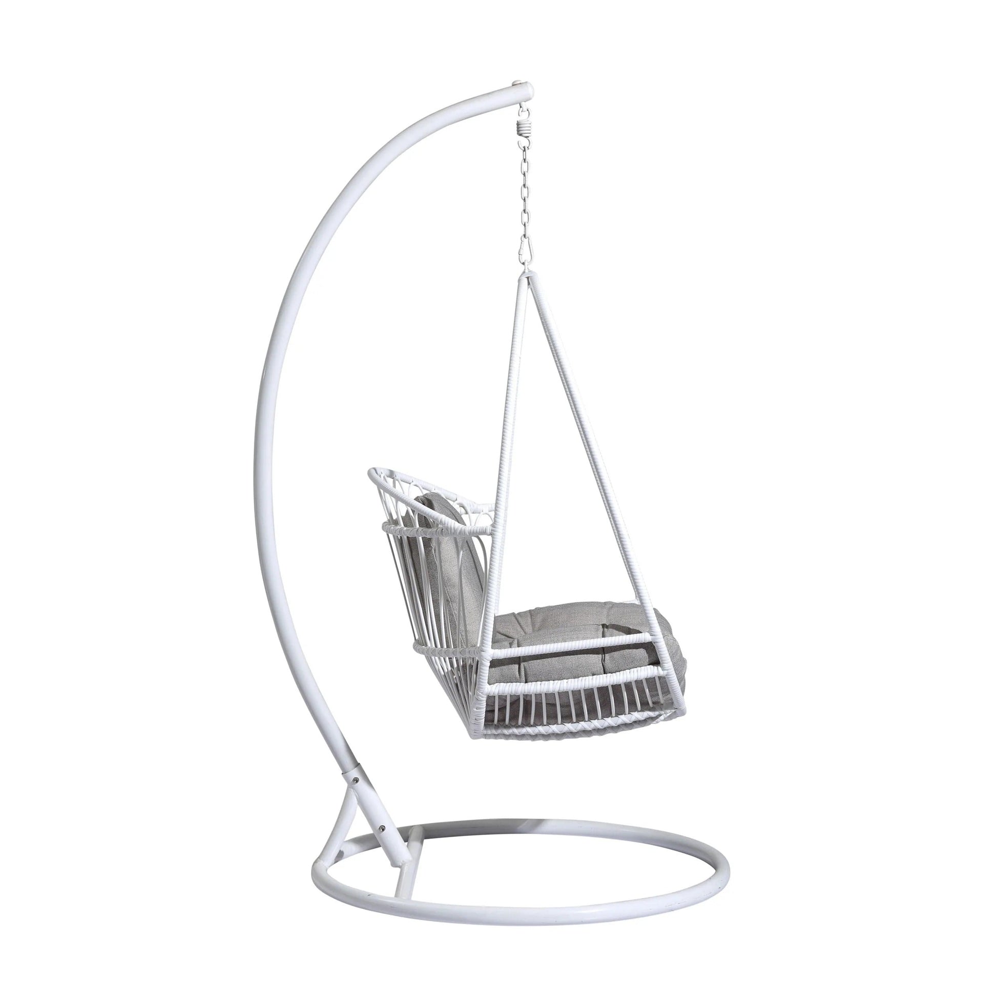 Olivia Single Seater Hanging Swing With Stand For Balcony , Garden (White)