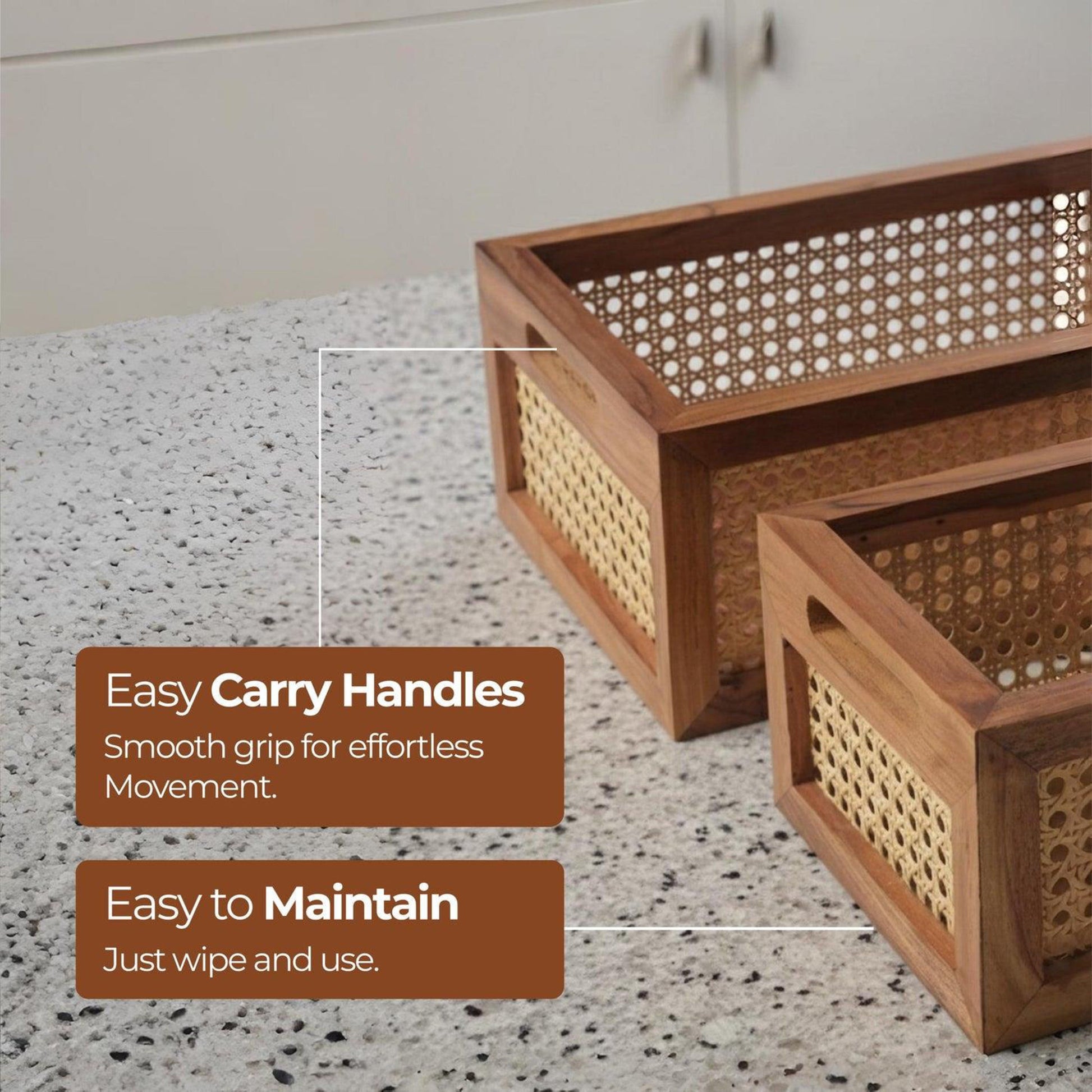 Multi-Purpose Rattan Organizer Caddy for Kitchen & Dining-Set Of 2
