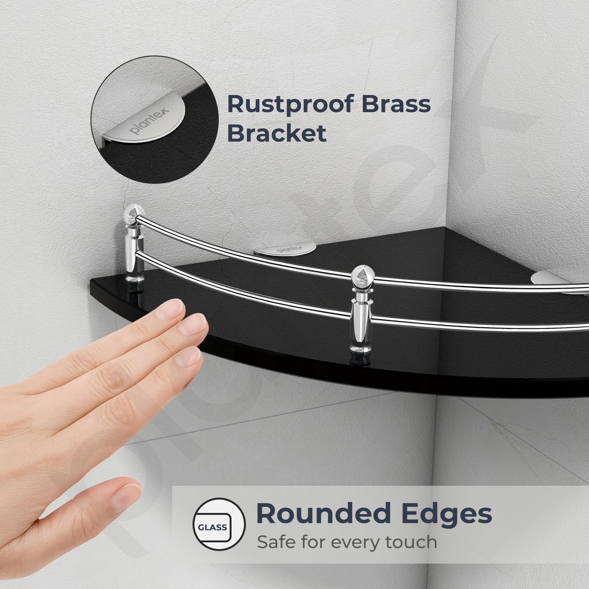 Plantex Glass Corner Shelf for Bathroom/Bathroom Glass Shelf/Bathroom Corner Shelf/Corner Shelf for Kitchen (Black-9x9 Inches-Pack of 3)-5