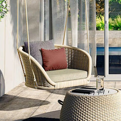 Noxe Single Seater Hanging Swing Without Stand For Balcony , Garden Swing (Cream) Braided & Rope