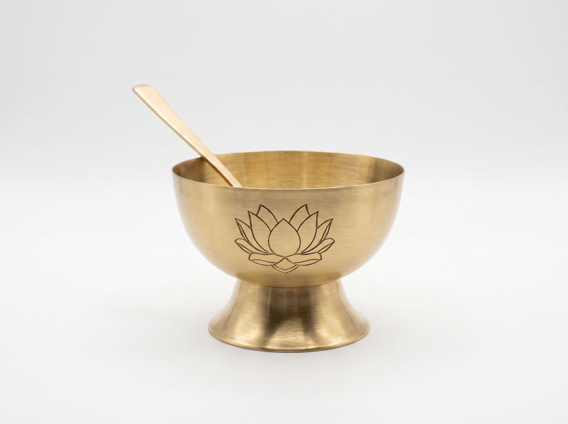 Handcrafted Brass Lotus Dessert Bowl with Spoon