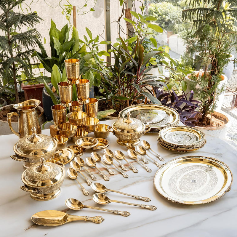 Brass Embossed Design Dinner Set Of 51 pieces