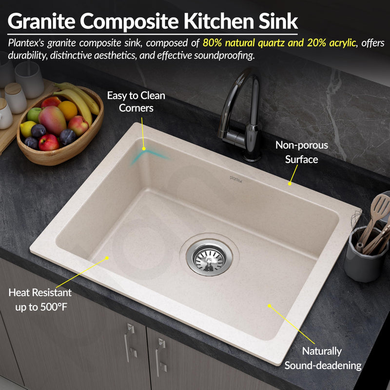 Plantex Undermount Sink for Kitchen/Quartz Acrylic Kitchen Sink with 10 Years Warranty by Plantex/Granite Single Bowl Kitchen Sinks with Coupling (Ultra Brun-24x18 Inches)-4