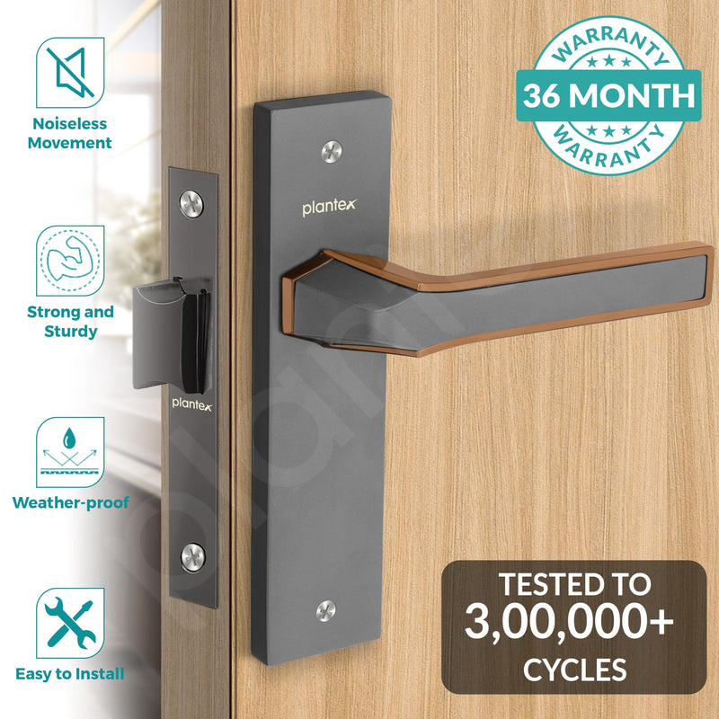 Plantex Heavy Duty Door Lock “ Bathroom Door Lock/Mortise 8inch Keyless Plate Handle Set for Home/Bathroom/Store Room/Balcony/Office with Baby Latch (8126, Grey & PVD Choco)-2