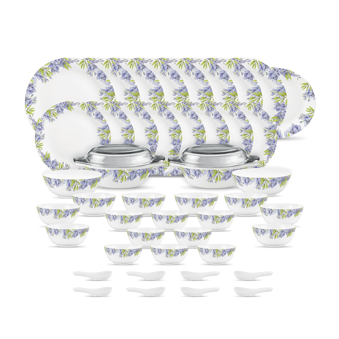 Diva by La Opala, Pearl Collection, Opal Glass Dinner Set 47 pcs, Lively Hues, White