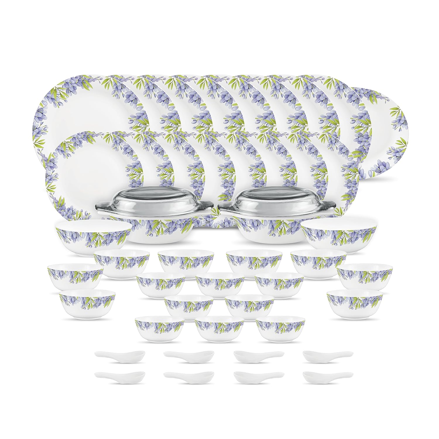 Diva by La Opala, Pearl Collection, Opal Glass Dinner Set 47 pcs, Lively Hues, White
