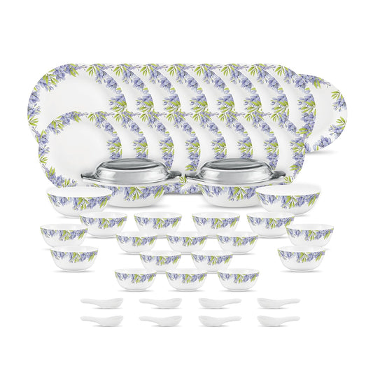Diva by La Opala, Pearl Collection, Opal Glass Dinner Set 47 pcs, Lively Hues, White