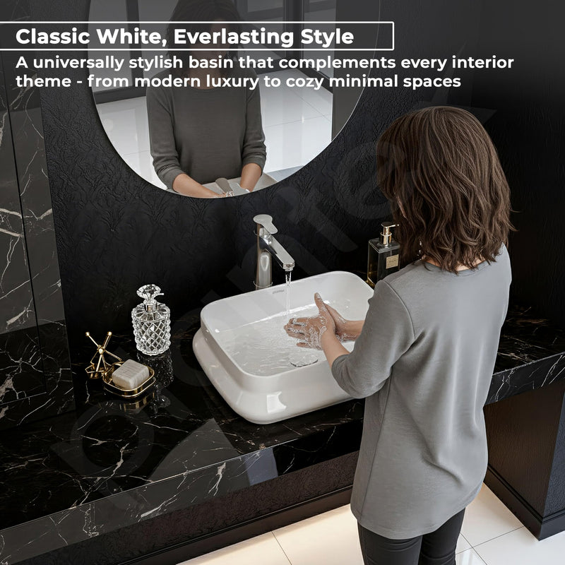 Plantex Platinum Ceramic Wash Basin/Washbasin for Bathroom/Tabletop Wash Basin with 10 Years Glaze Warranty by Plantex/ (Glossy White - 18 x 14 x 5 Inch)-6