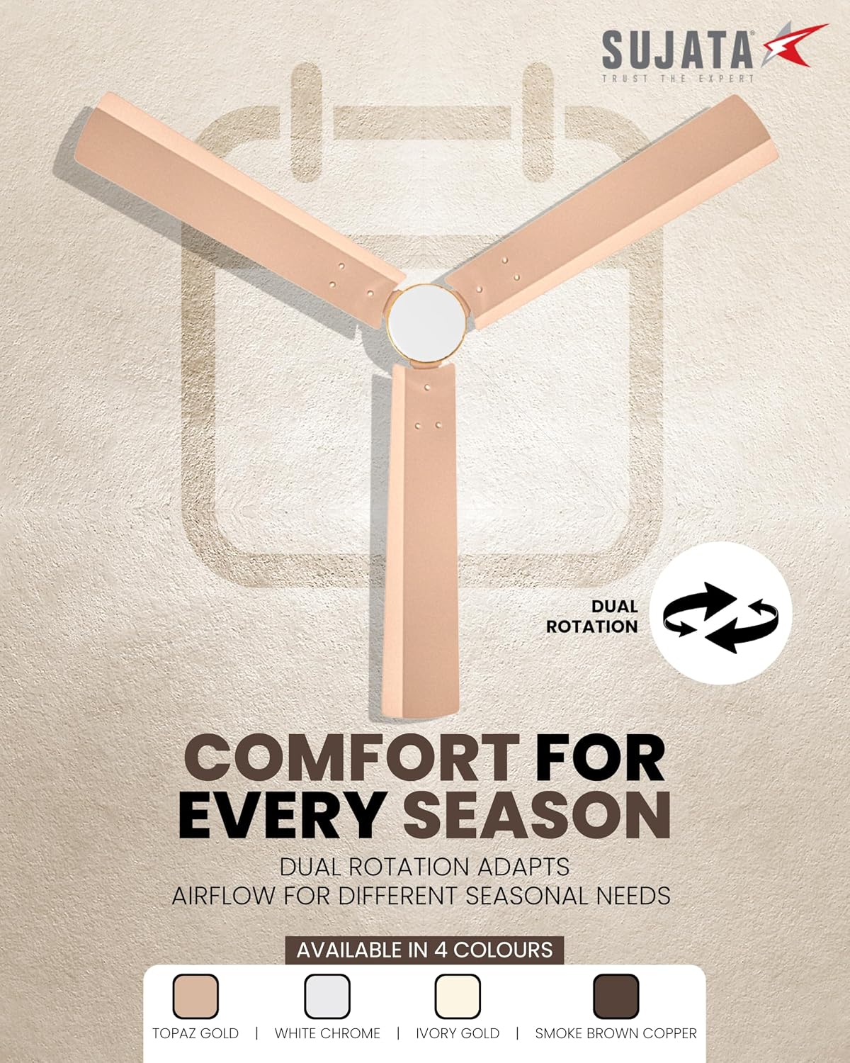 Sujata Slim Air Underlight BLDC 1200 mm Ceiling Fan with Remote (Topaz Gold)-5