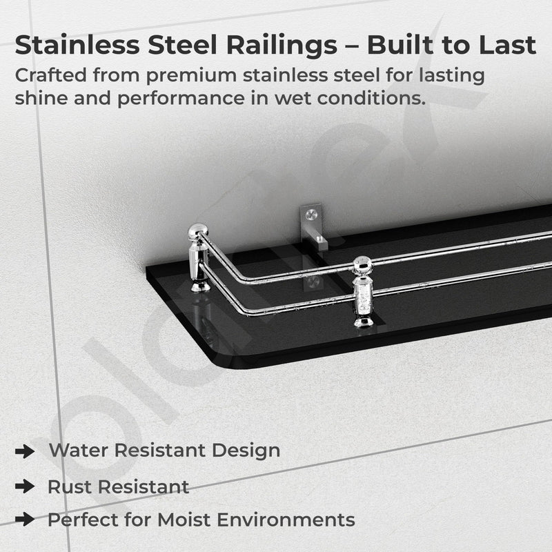 Plantex Premium Black Glass Shelf for Bathroom/Kitchen/Living Room - Bathroom Accessories (Polished, 18x6 Inches) - Pack of 2-3