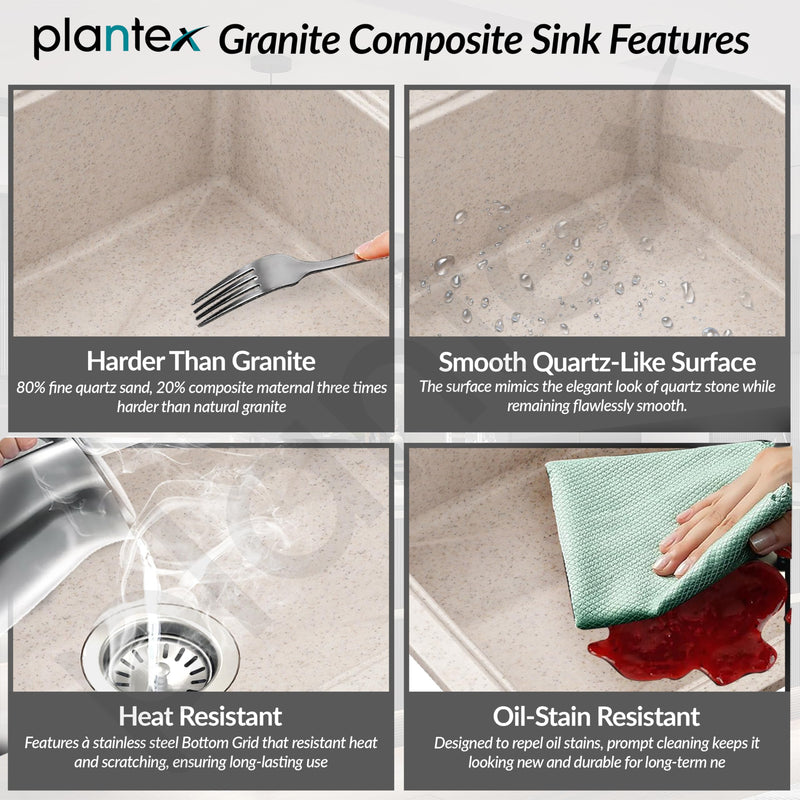 Plantex Quartz Acrylic Matt Kitchen Sink With 10 Years Warranty /Undermount Sink For Kitchen/Granite Single Bowl Kitchen Sinks With Coupling (Ultra Brun 32X20 Inches)-3