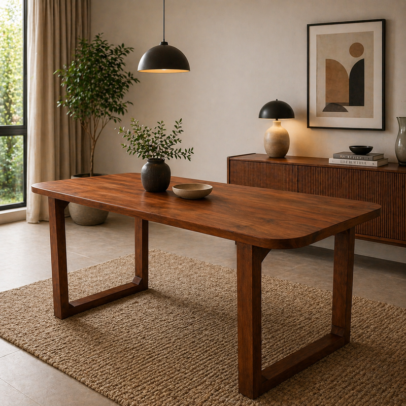 Elegant Solid Wood Dining Table with Soft Rounded Corners