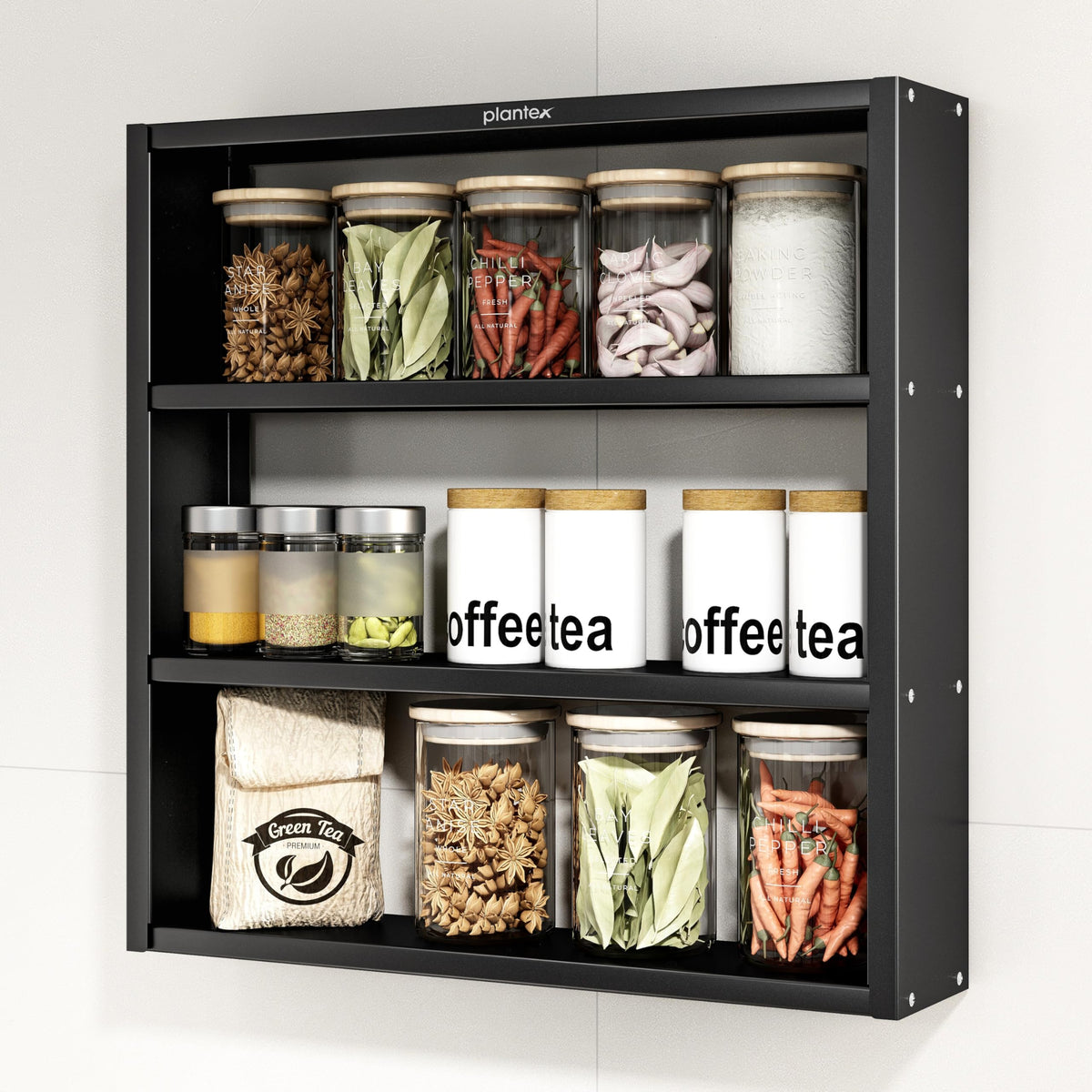 Plantex Wall Mounted 3 Tier Spice Rack/Shelf for Kitchen/Spice Jar Organizer/Stand for Kitchen Storage Rack/Wall Mounted Shelves/Shelf for Bathroom/Livingroom/Bedroom (Black)