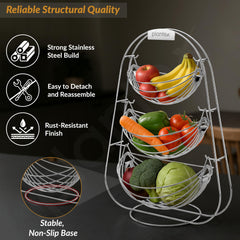 Plantex Stainless Steel Fruit Basket for Dining Table/3 Tier Swing Fruit Bowl/Vegetable Basket Stand/Onion Potato Rack for Kitchen-2