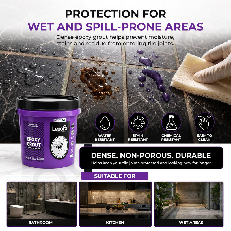 Plantex Lexora Epoxy Grout/3-Part Epoxide Resin Tile Grout/Floor & Wall Tiles Joints/Waterproof & Stain Proof/Bathroom & Industrial Use - 1 kg (Show White)-4