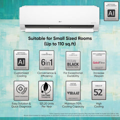 LG 1 Ton 5 Star AI Dual Inverter Split Ac (Copper, Super Convertible 6-In-1 Cooling, 4 Way Swing, HD Filter with Anti-Virus Protection, Faster Cooling & Energy Saving, TS-Q14YNZE, White)