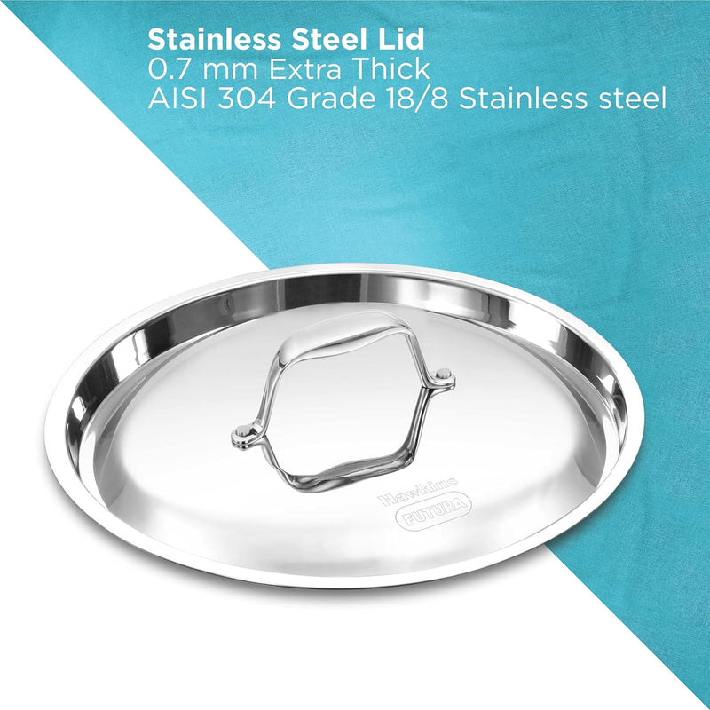 Hawkins 3L Pro Triply Stainless Steel Handi with Steel Handles and Steel Lid, Silver (PSH30S)