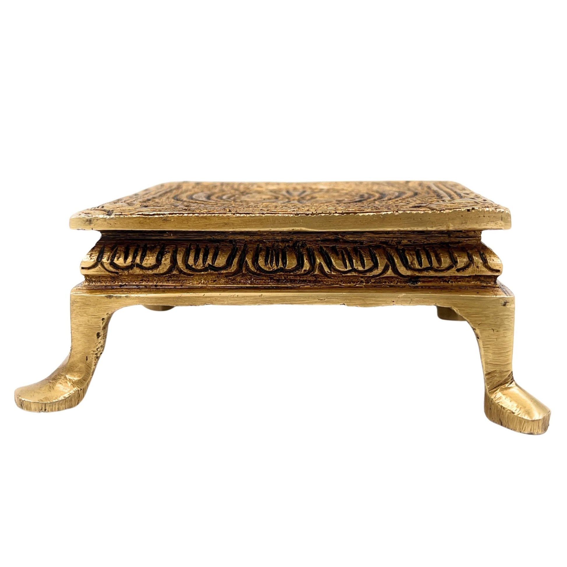 Brass Pooja Chowki – Handcrafted Peetha Singhasan for Deity | Traditional Peetal Bajot for Home Temple, Mandir, Kalash Stand, Pital Aasan Decor, Gold, 2 Inch, 1 Piece