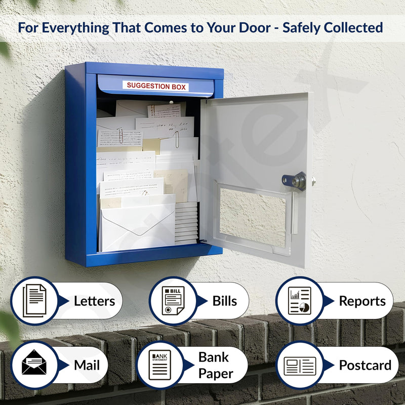 Plantex All in One Multipurpose Letter Box/Suggestion Box for Office/Post Box for Home gate/Donation Box/Complaint Box/with Lock - Pack of 5 (Blue & Ivory)-6