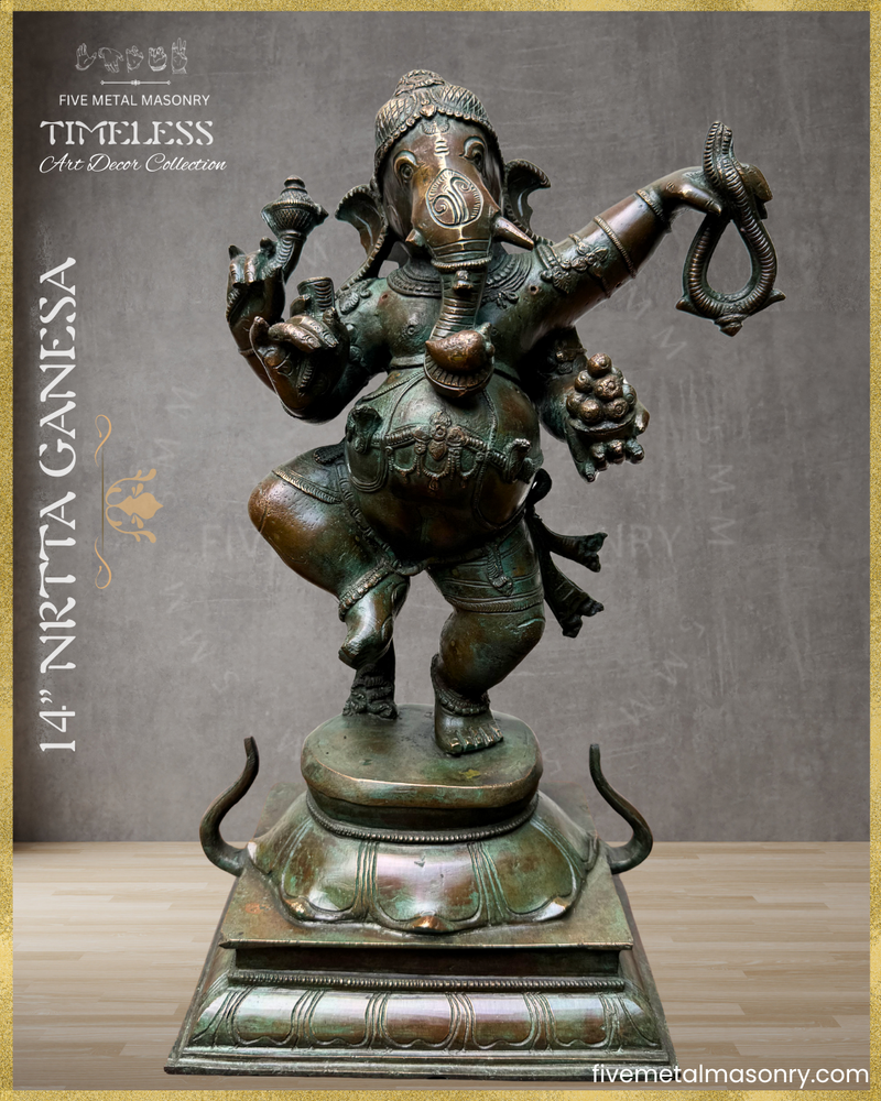 Dancing (Nrtta) Ganesha - Panchaloha Bronze Icon - 14"- Timeless Collection