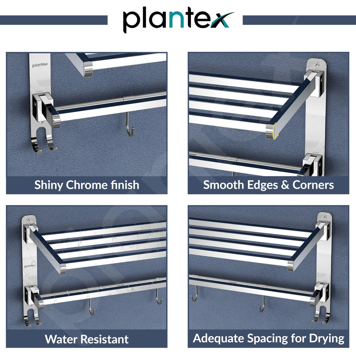 Plantex Towel Rack for Bathroom/Stainless Steel Towel Bar/18 Inch Towel Holder with Towel Rod/Bathroom Accessories - Pack of 2 (Chrome)-6