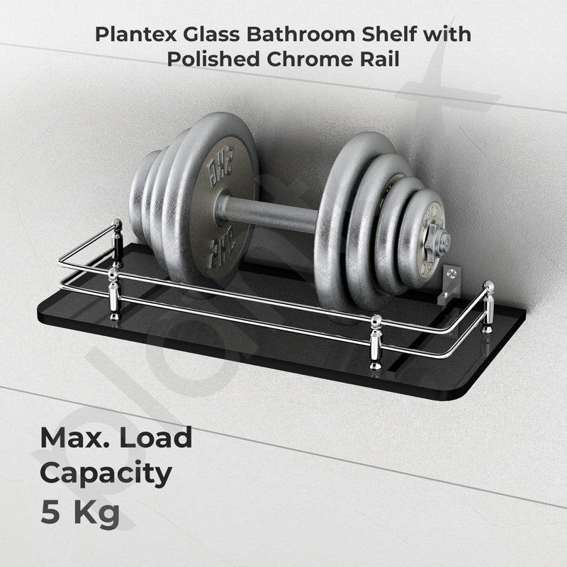 Plantex Wall Mount Glass Shelf for Bathroom/Shelves for Kitchen/Black Glass Shelf, Polished (12x6 Inches - Pack of 2)-6