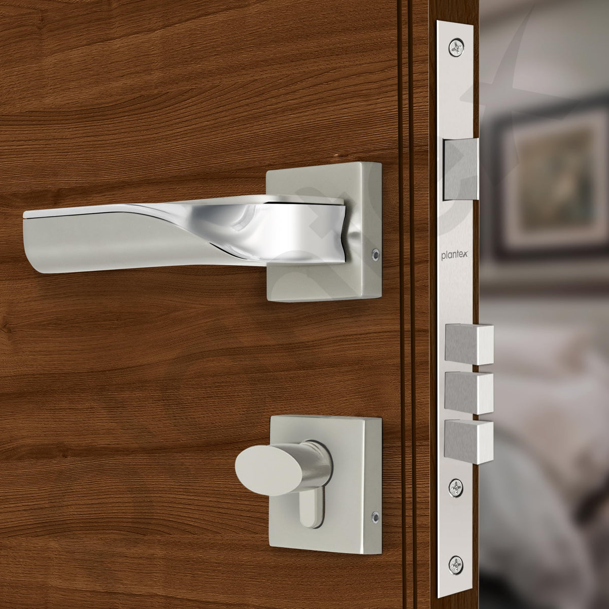 Plantex Triple Security Door Lock for Home/Main Doorlock Set with 3 Years of Warranty/Mortise Locks for Door with Brass Lock Body & Cylinder(7086 - Satin White & Chrome)-4