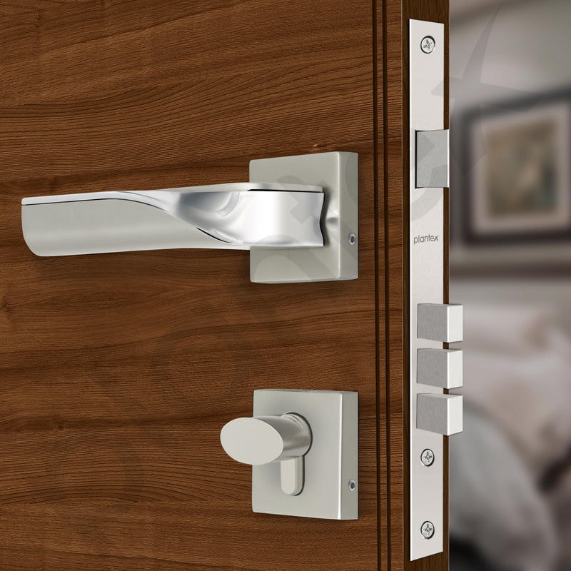 Plantex Triple Security Door Lock for Home/Main Doorlock Set with 3 Years of Warranty/Mortise Locks for Door with Brass Lock Body & Cylinder(7086 - Satin White & Chrome)-4