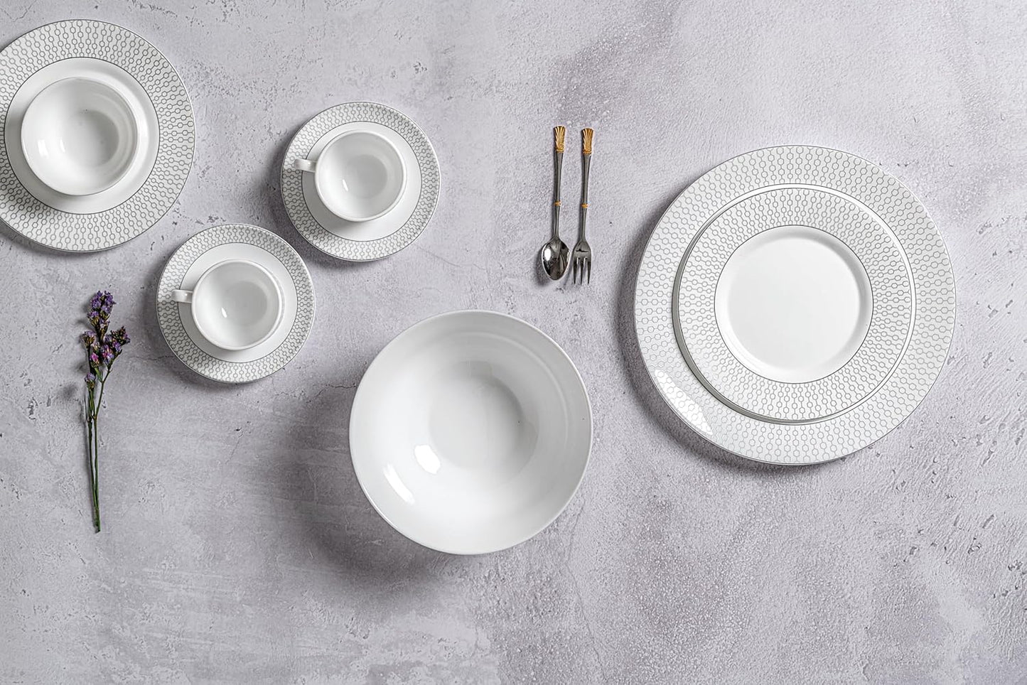 La Opala Diva Velvett Collection Opal Glass Crockery | for Family of 6 | Dinner Set 35 pcs Stella Grey | Plates & Bowls for Dining | Microwave Safe | 100% Vegetarian | Extra Strong | Light & White