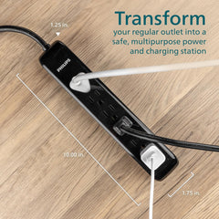 Philips 6 Outlet Surge Protector, 10 ft Extension Cord, Strip 1080 Joules, Flat Plug, Wall Mounted (SPP6110BC/37)