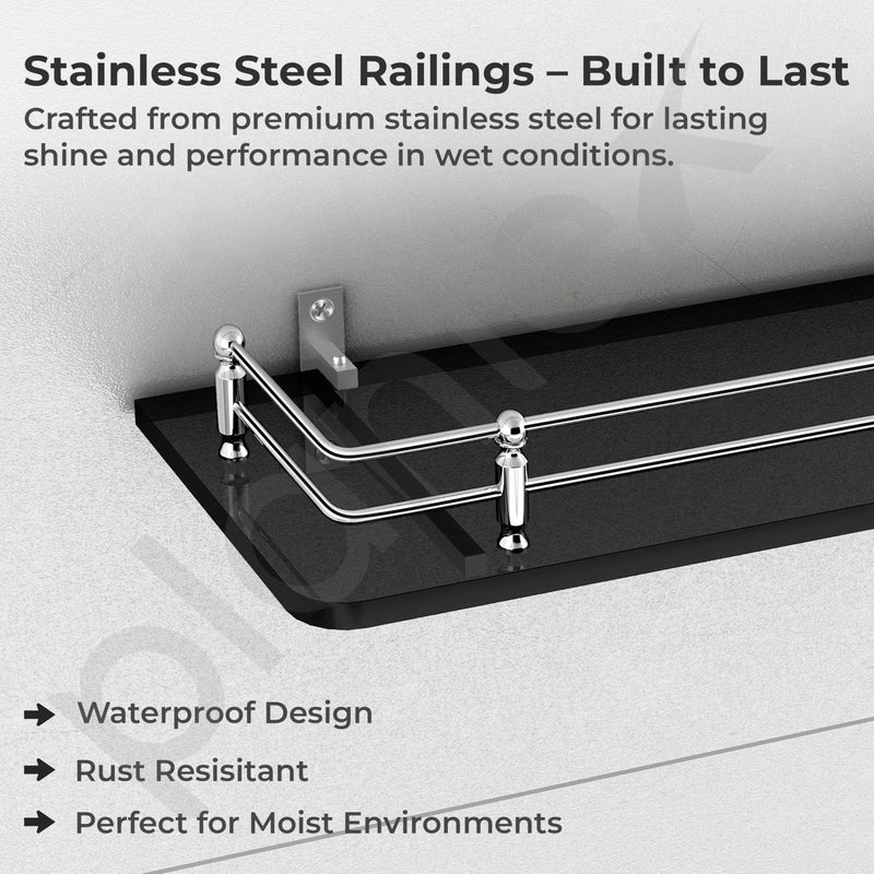 Plantex Wall Mount Glass Shelf for Bathroom/Shelves for Kitchen/Black Glass Shelf, Polished (12x6 Inches - Pack of 2)-3