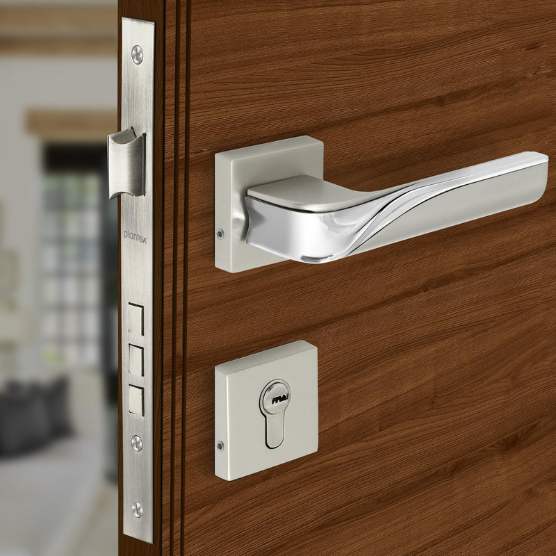 Plantex Triple Security Door Lock for Home/Main Doorlock Set with 3 Years of Warranty/Mortise Locks for Door with Brass Lock Body & Cylinder(7086 - Satin White & Chrome)-1