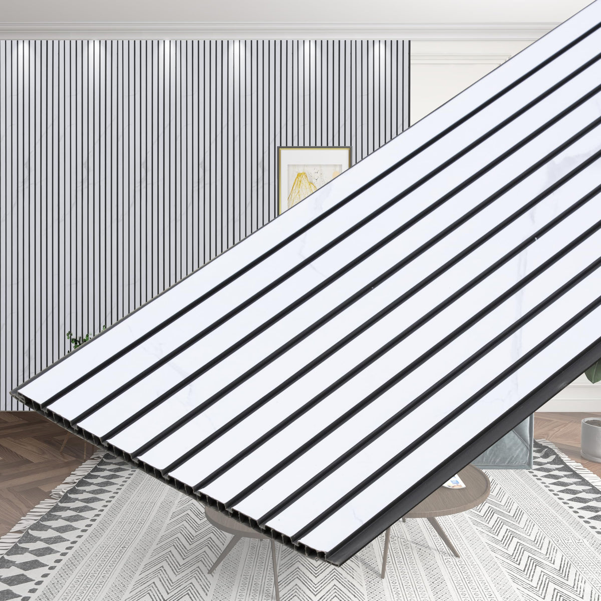Plantex PVC Wall Panel/Louvers Panel for Wall/3d Wall Panel for Interior Wall Dcor/Eco-Friendly Fluted Panel for Wall/- Pack of 10, Covers - 100Sq. Ft (White and Black-12 Inch x 10 Ft)