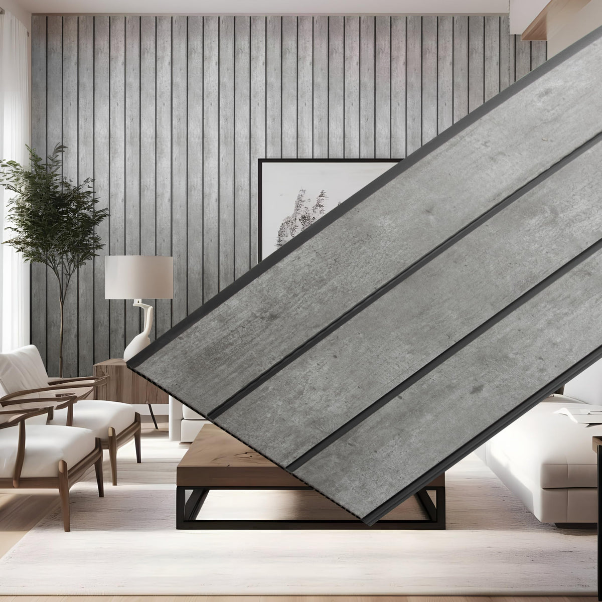 Plantex 3D PVC Louvers Panel for Wall Decor/Fluted Wall Panel 10 Feet/Eco-Friendly PVC Panels for Home & Office Interiors/Pack of 5 Covers 50 Sq. Ft (IMineral Grey)