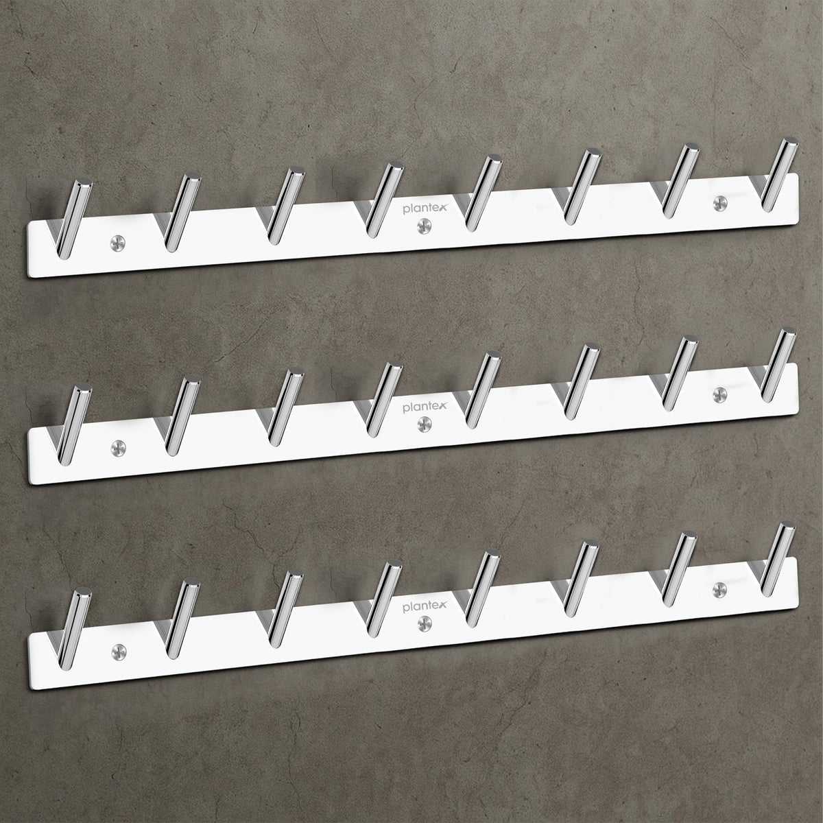 Plantex Wall Hooks for Hanging Cloth/Stainless Steel Towel Hangers/Bathroom Robe Hooks/Door Hangers/Round Wall Hook/Hook Rail for Hanging Keys - 8 Hooks (Pack of 3, Chrome)-1