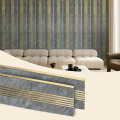 Plantex 3D Wall Panels/Pack of 10 Decorative Louvers for Interior Walls/1x8 Ft Each/80 Sq. Ft Coverage/Charcoal Wall Panels for Hall, Living Room, Office (WD-2209-Textured Grey & Gold)-1