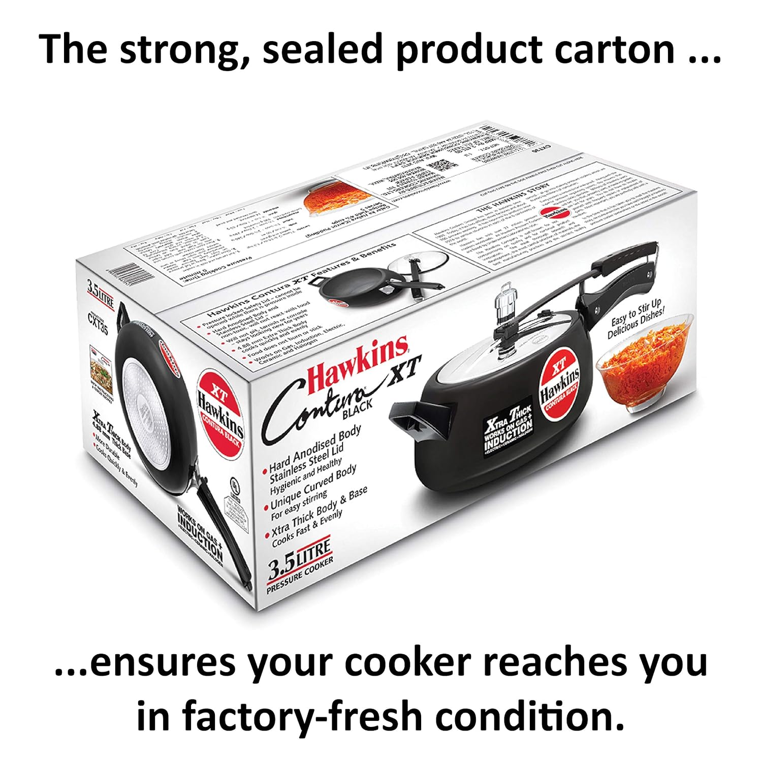 Hawkins Pressure Cooker Contura Hard Anodized Extra Thick Base for Induction, 3.5 L (Black)