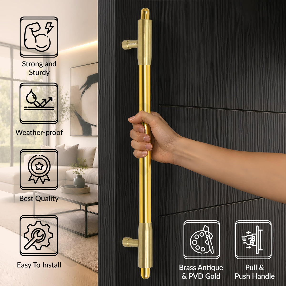 Plantex 18 Inch Main Door Handle/Pull-Push Handle for Main Door/Stainless Steel Handle for Home&Office/Hotel - Pack of 1 (Brass Antique & PVD Gold)-3