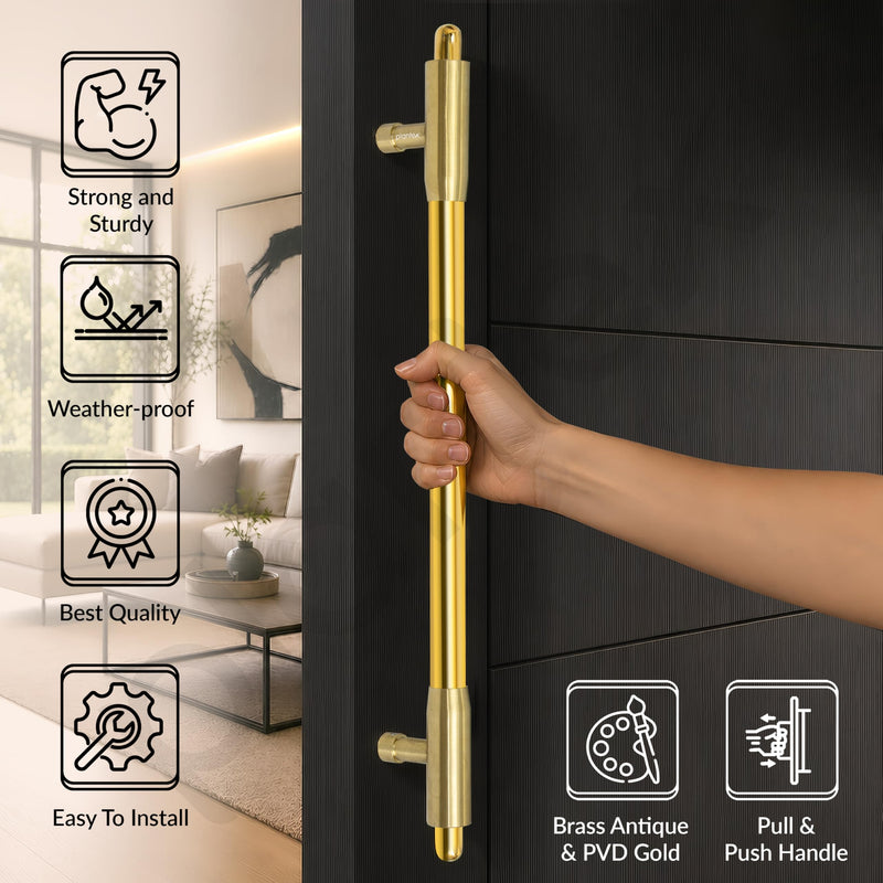 Plantex 18 Inch Main Door Handle/Pull-Push Handle for Main Door/Stainless Steel Handle for Home&Office/Hotel - Pack of 1 (Brass Antique & PVD Gold)-3