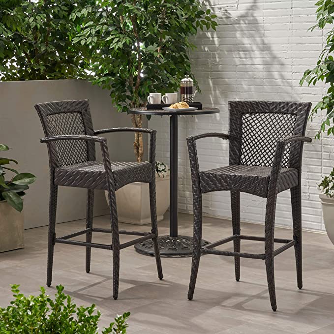 Lorenzo Outdoor Patio Bar Chair 2 Chairs For Balcony (Brown)