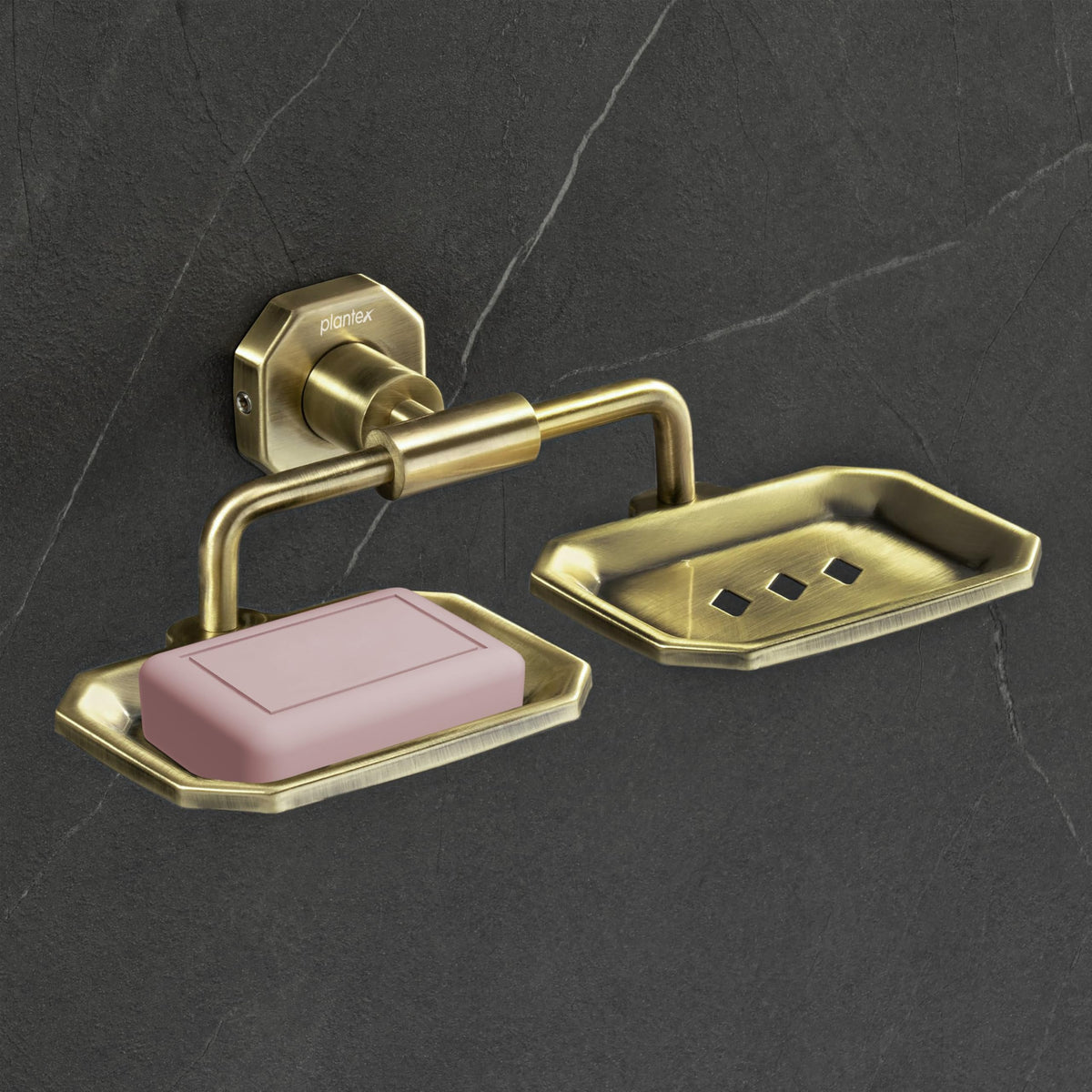 Plantex 304 Grade Stainless Steel Soap Holder for Bathroom/Double Soap Dish/Soap Stand for Kitchen Sink/Bathroom Accessories- Nipron (Brass Antique)