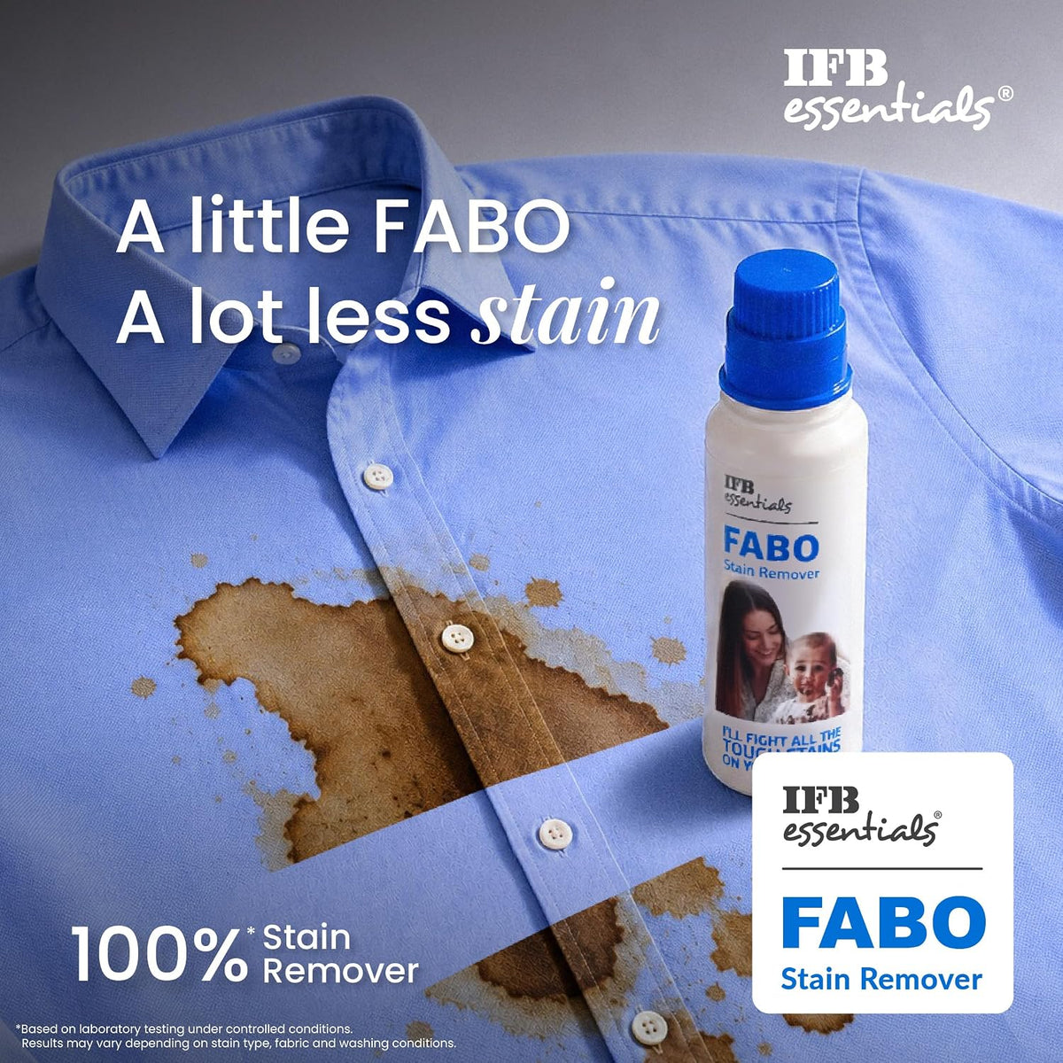 IFB Essentials Fabo Stain Remover - 100 ml | Removes tough stains such as egg, blood, grass, tea, chocolate, coffee, win