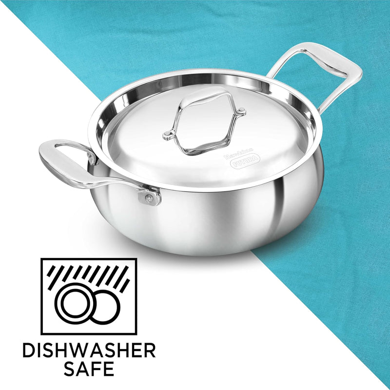 Hawkins 3L Pro Triply Stainless Steel Handi with Steel Handles and Steel Lid, Silver (PSH30S)